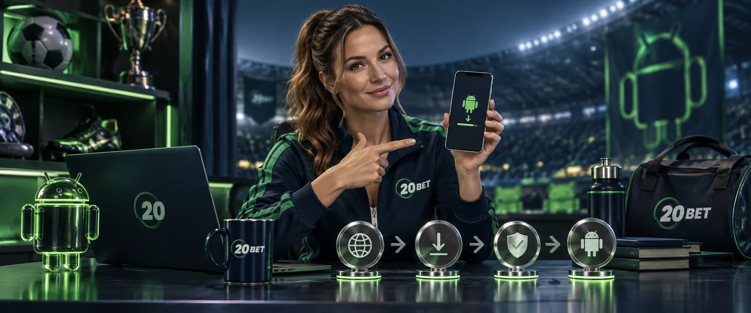 Adult woman in 20Bet sportswear — Putting the App on Android