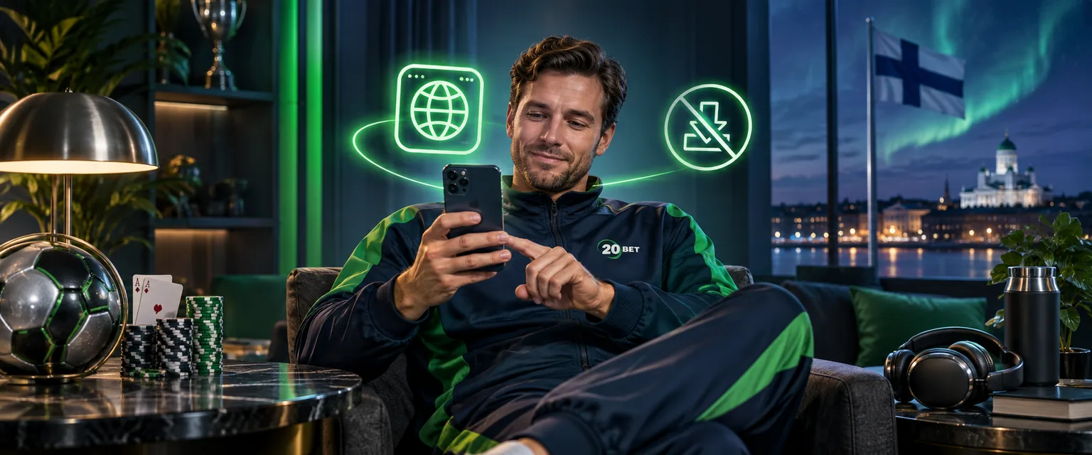 Adult man in 20Bet sportswear — The Site Alone, Nothing to Install