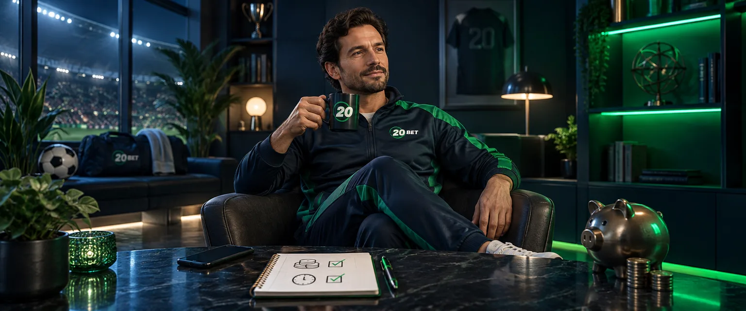 Adult man in 20Bet sportswear — Play It Sensibly