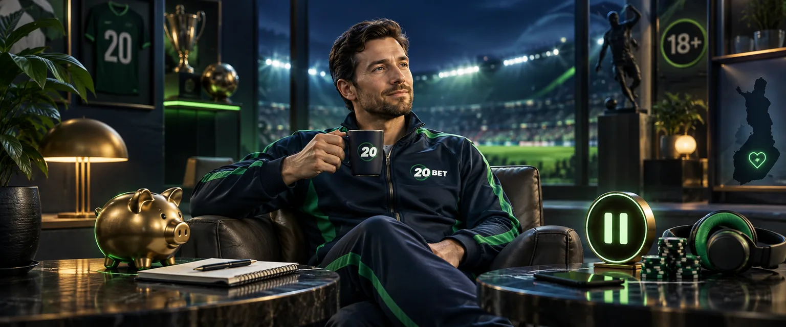 Adult man in 20Bet sportswear — Play It Sensibly