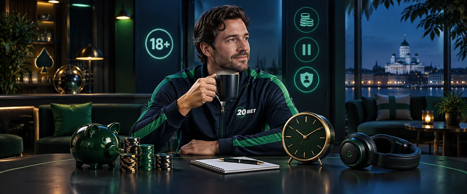 Adult man in 20Bet sportswear — Play It Sensibly