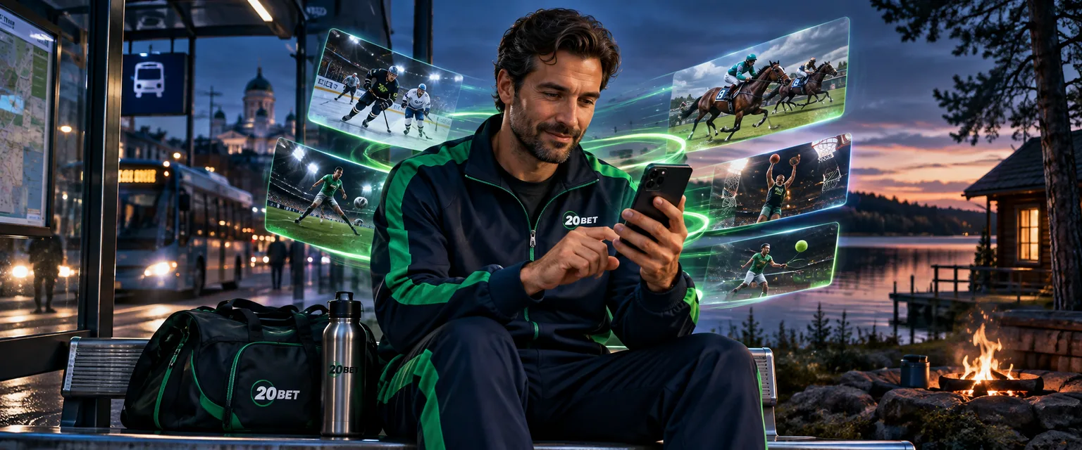 Adult man in 20Bet sportswear — The Whole Sportsbook, Pocket-Sized